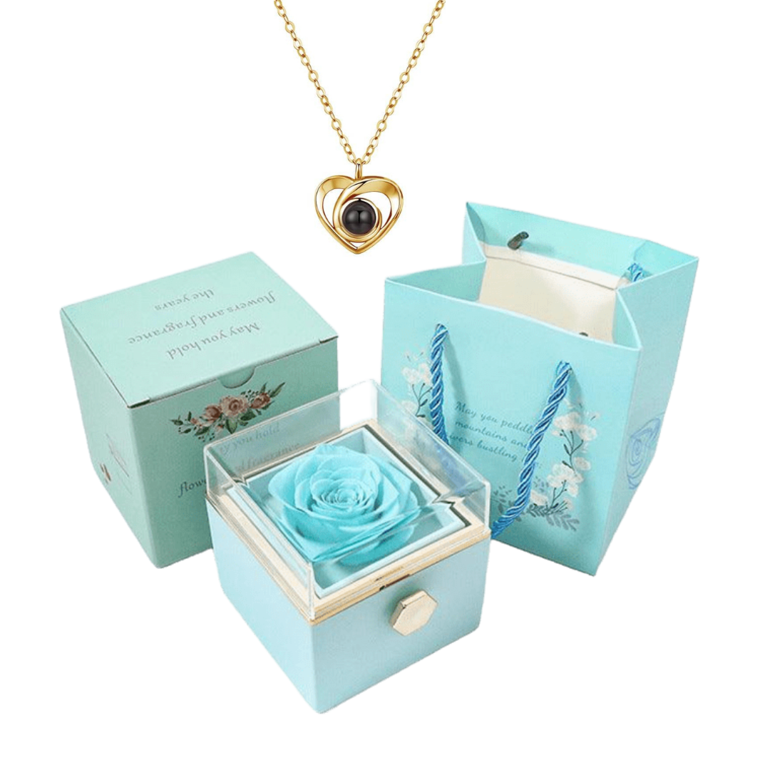 Kit Giratório com Rosa Eterna e Colar com Projeção de Foto