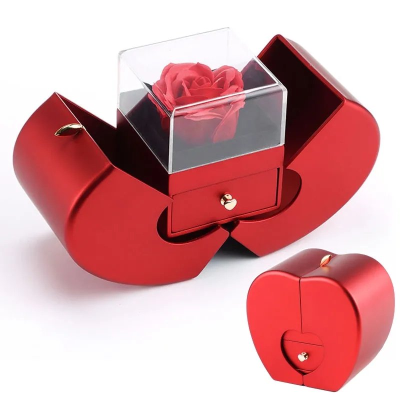 Kit Maçã com Rosa Eterna e Colar Envelope Personalizado