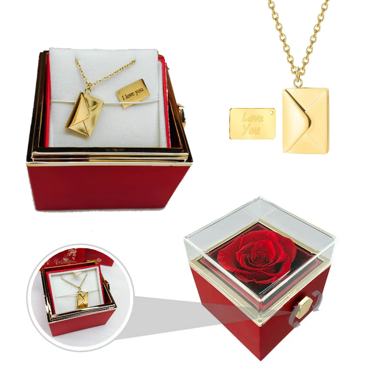Kit Giratório com Rosa Eterna e Colar Envelope Personalizado
