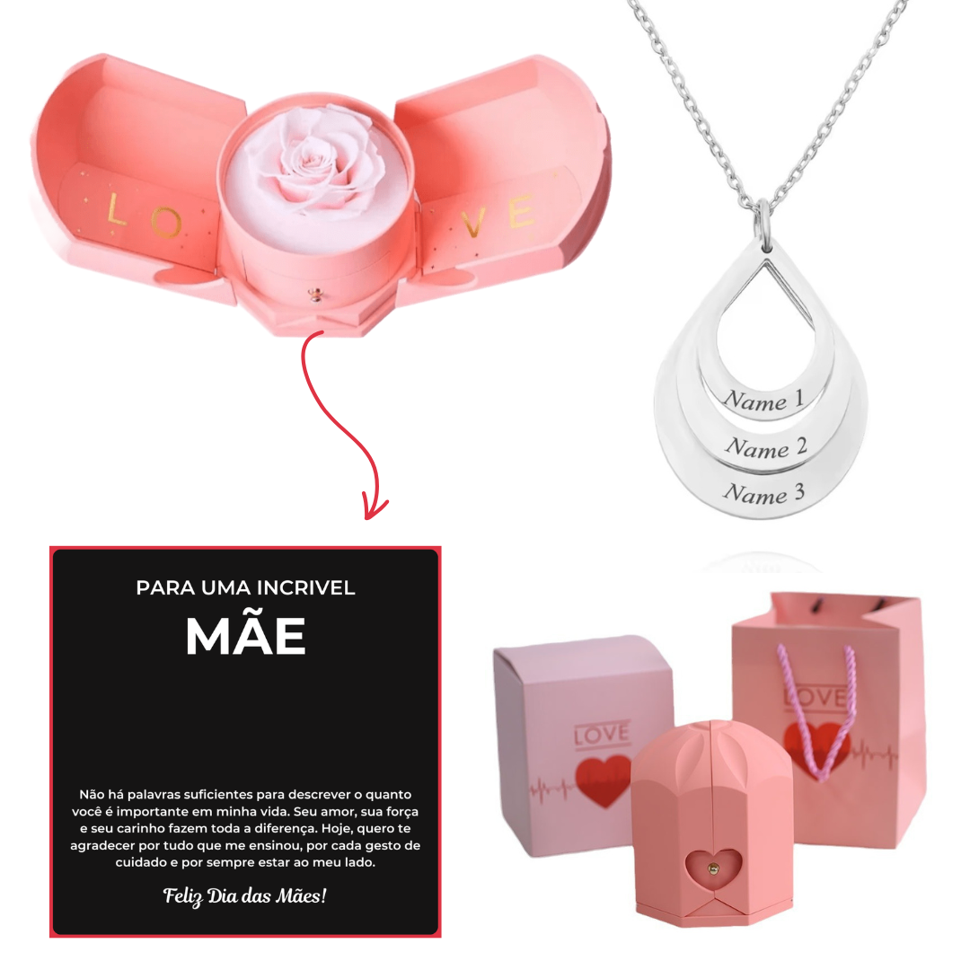 Kit Asas com Colar Gota Personalizado com Nomes