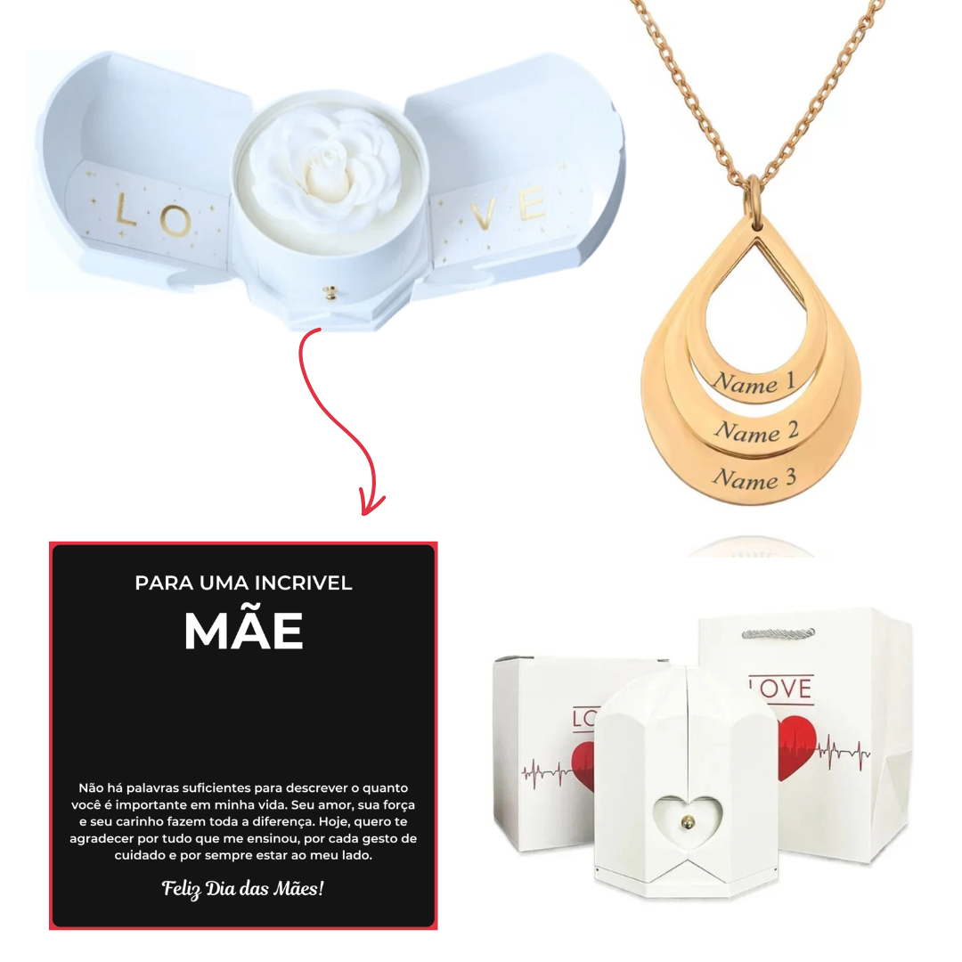 Kit Asas com Colar Gota Personalizado com Nomes