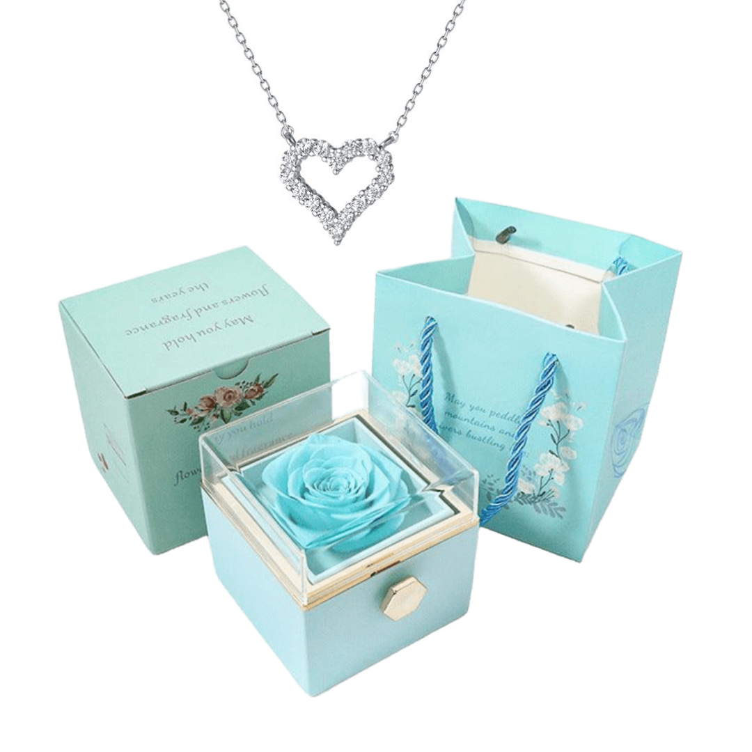 Kit Giratório com Rosa Eterna e Colar Coração