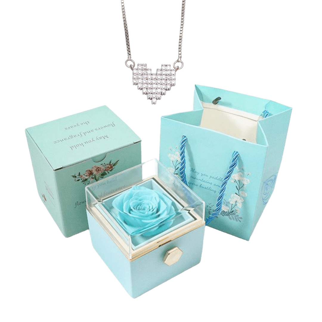 Kit Giratório com Rosa Eterna e Colar Coração com Pedras