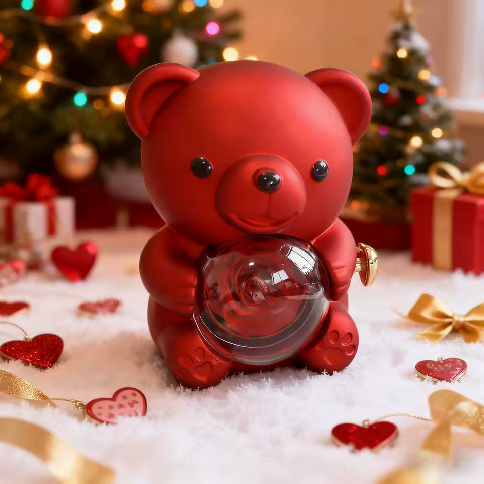 Eternal Bear - Kit Ursinho com Rosa Eterna e Colar Coração em Prata 925
