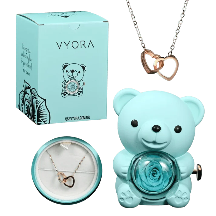 Eternal Rose – Kit Ursinho com Rosa Eterna e Colar Personalizado