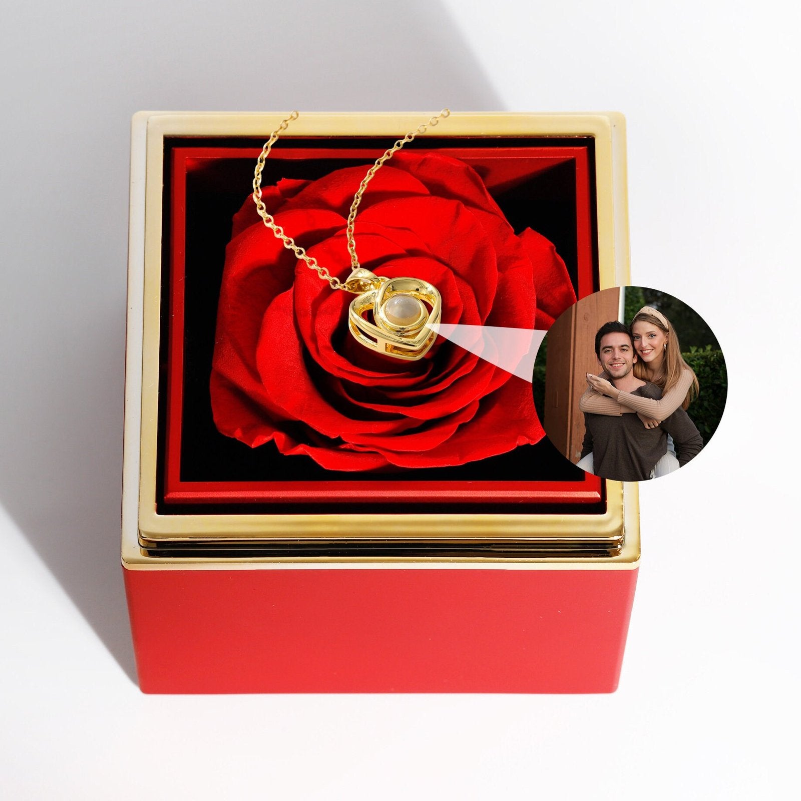 Kit Giratório com Rosa Eterna e Colar com Projeção de Foto