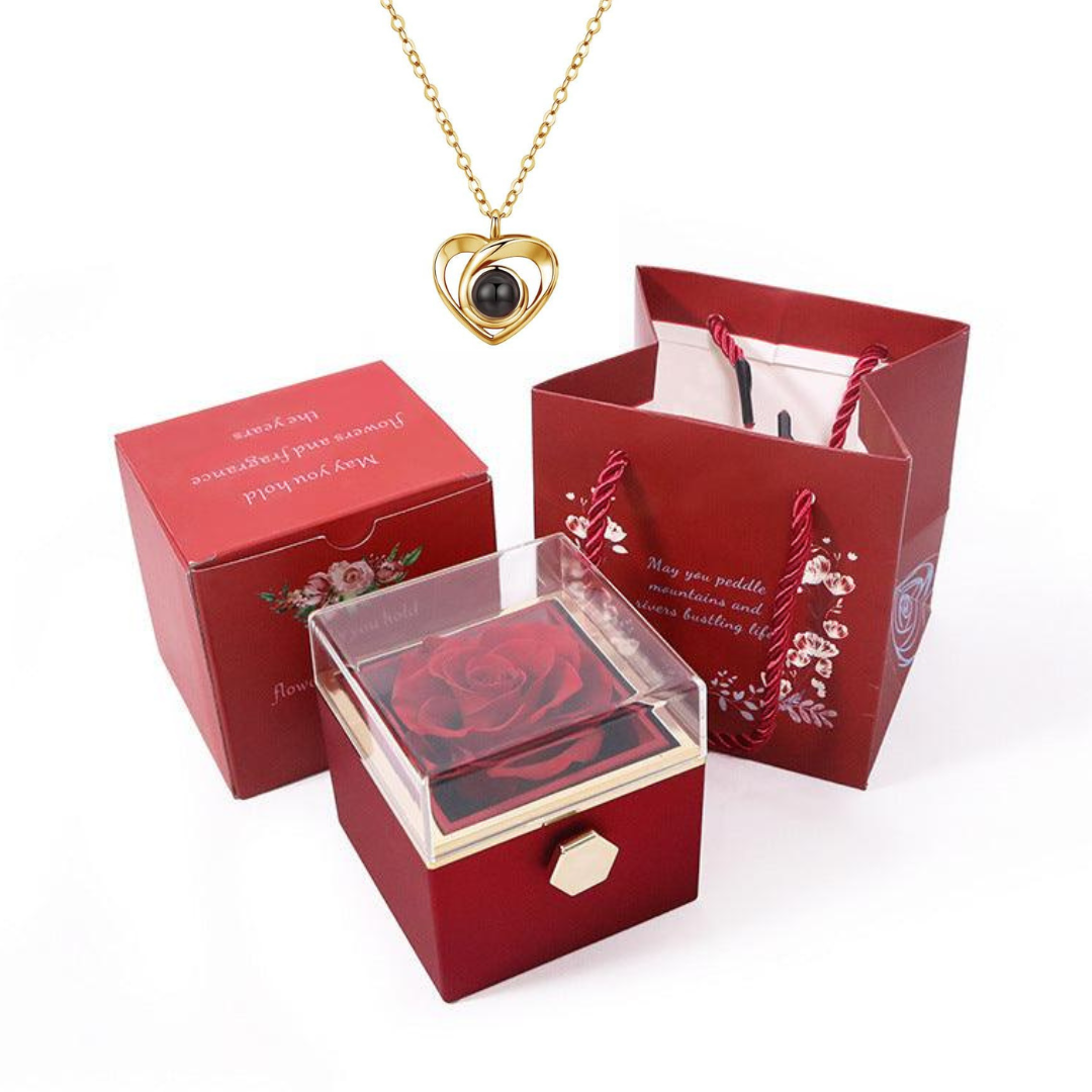 Kit Giratório com Rosa Eterna e Colar com Projeção de Foto