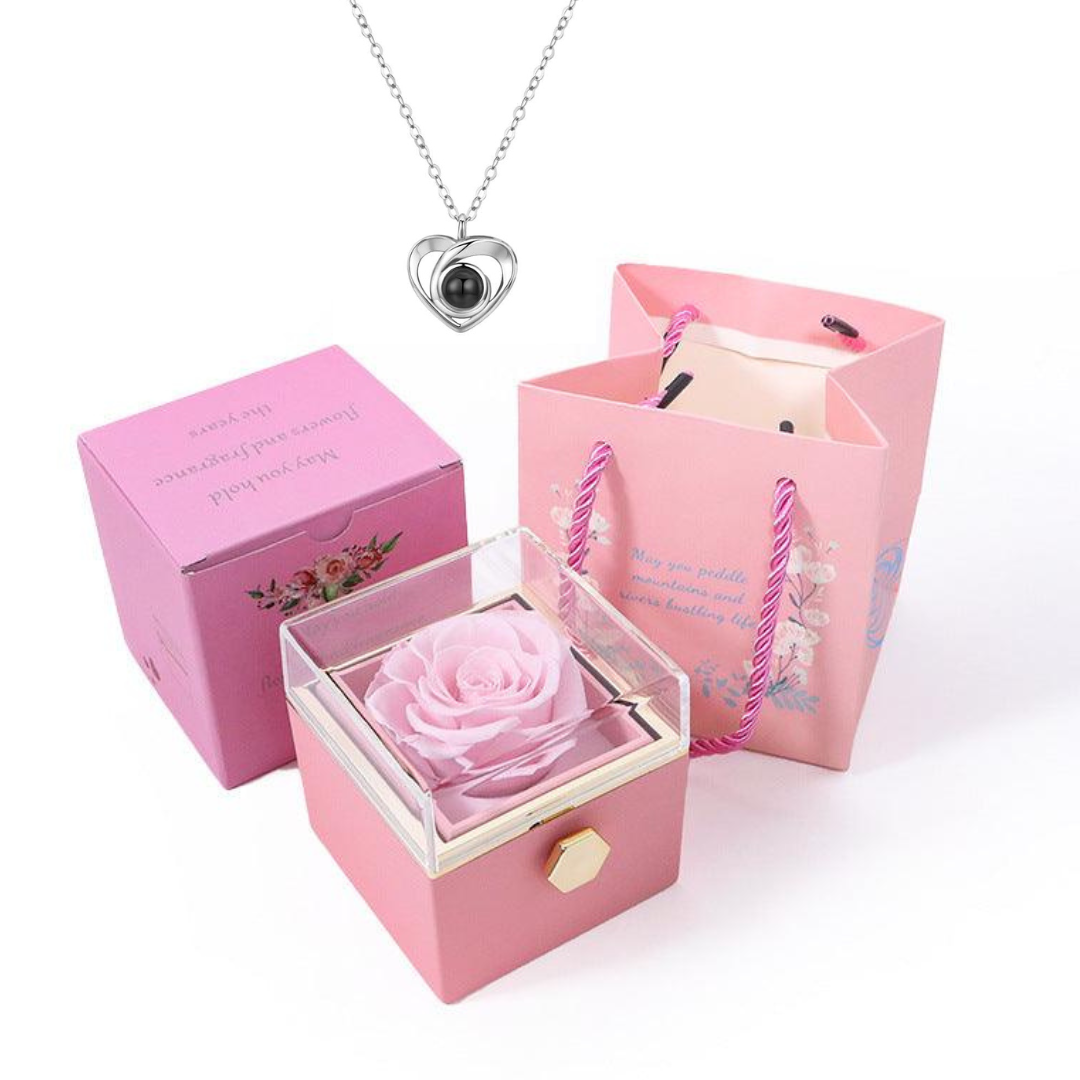 Kit Giratório com Rosa Eterna e Colar com Projeção de Foto
