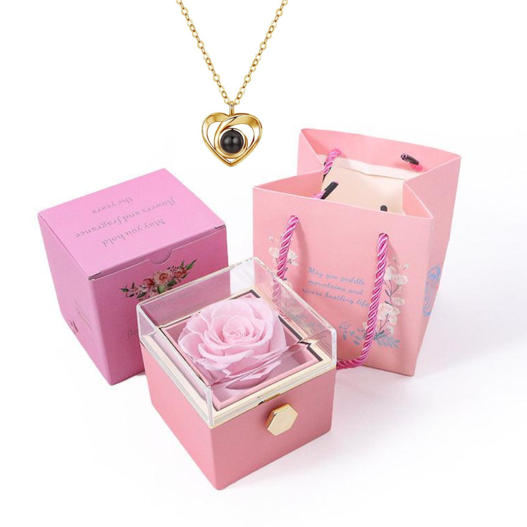 Kit Giratório com Rosa Eterna e Colar com Projeção de Foto