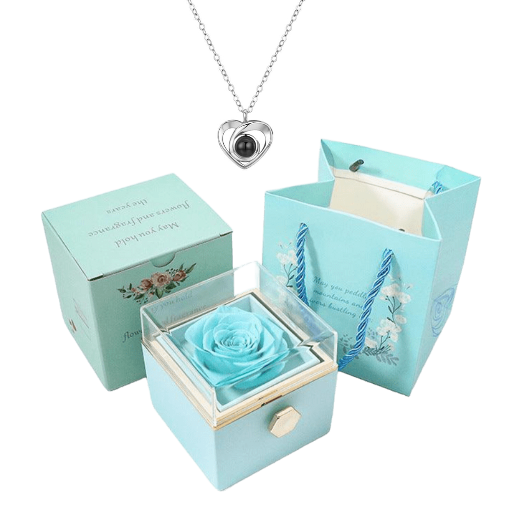 Kit Giratório com Rosa Eterna e Colar com Projeção de Foto