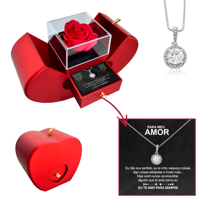 Kit Maçã com Rosa Eterna e Colar Aurora