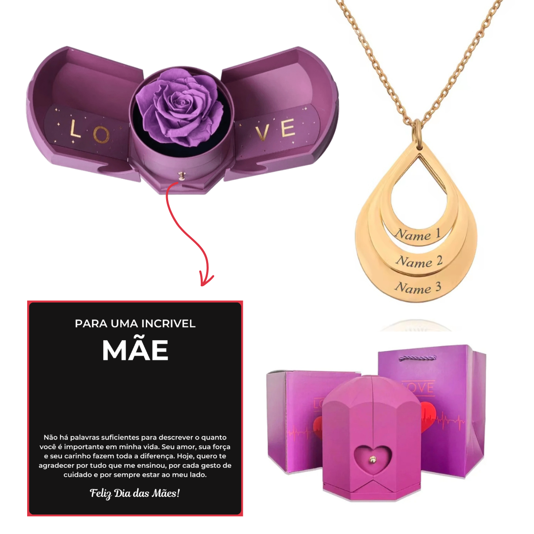 Kit Asas com Colar Gota Personalizado com Nomes