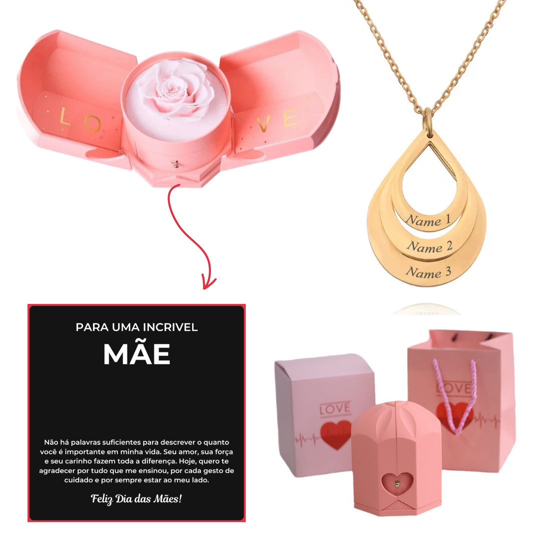 Kit Asas com Colar Gota Personalizado com Nomes