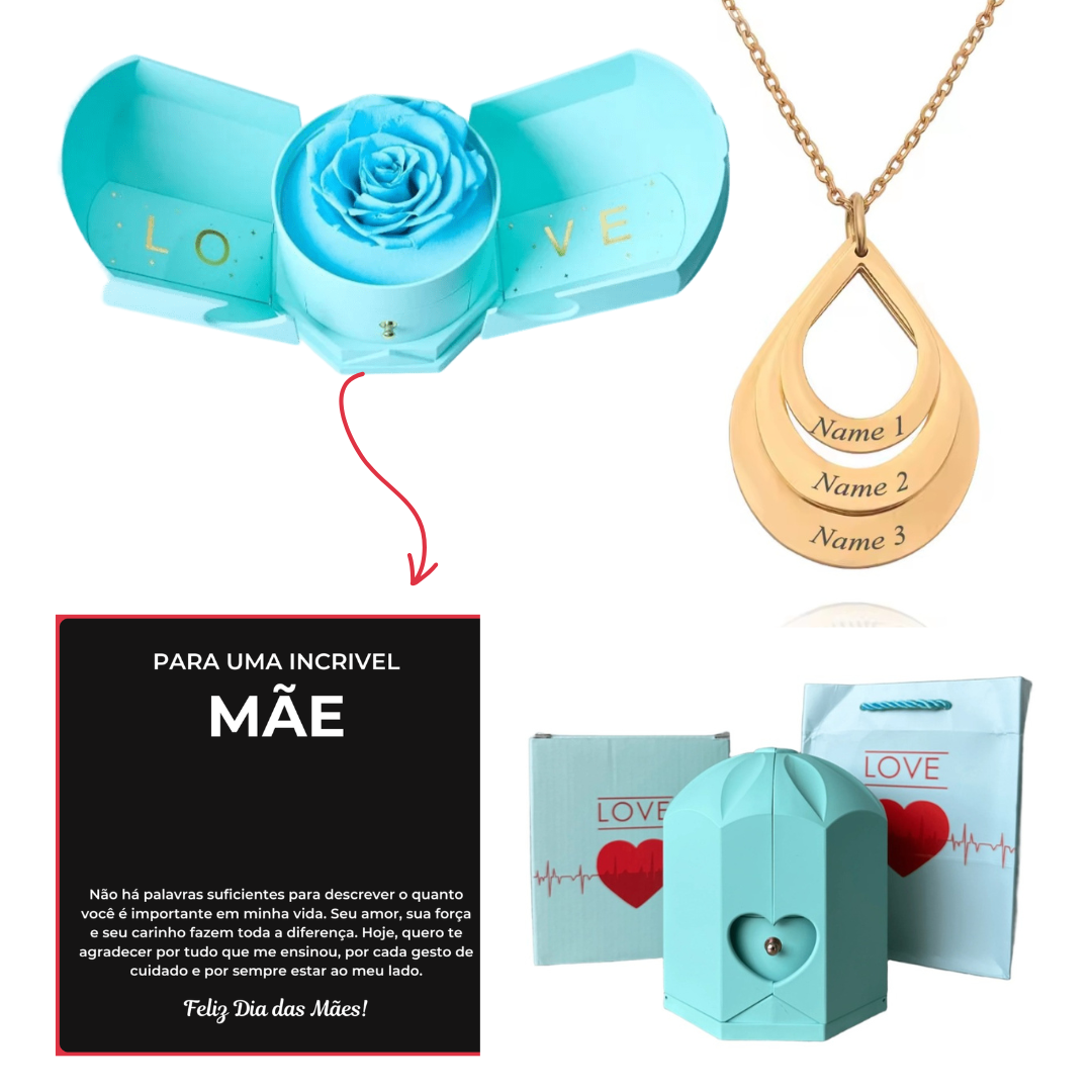 Kit Asas com Colar Gota Personalizado com Nomes