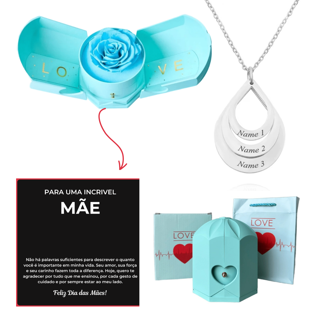 Kit Asas com Colar Gota Personalizado com Nomes