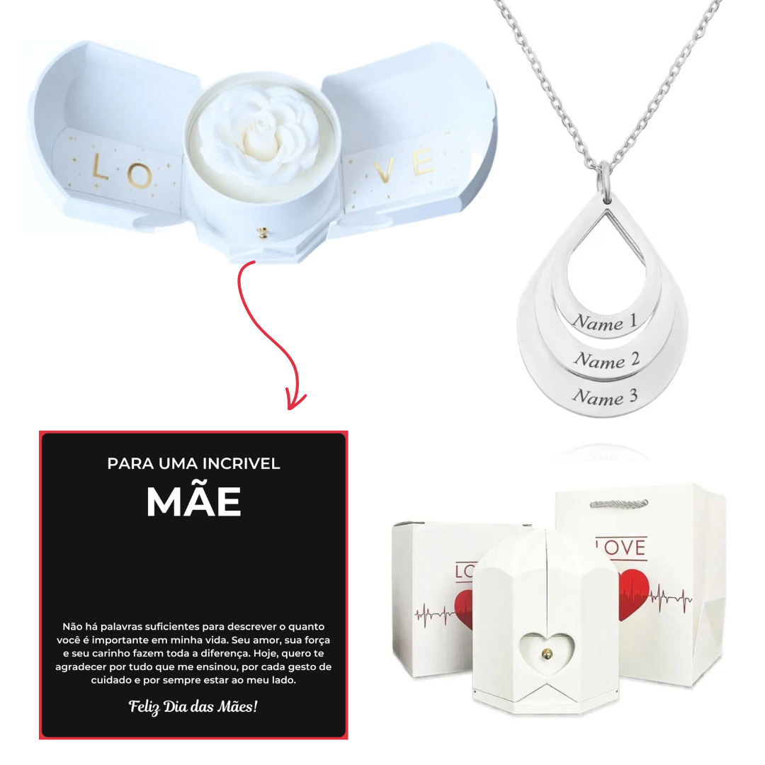 Kit Asas com Colar Gota Personalizado com Nomes
