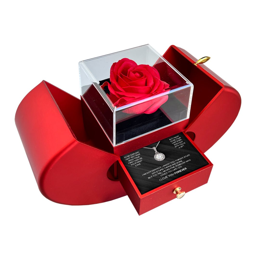 Kit Maçã com Rosa Eterna e Colar Aurora