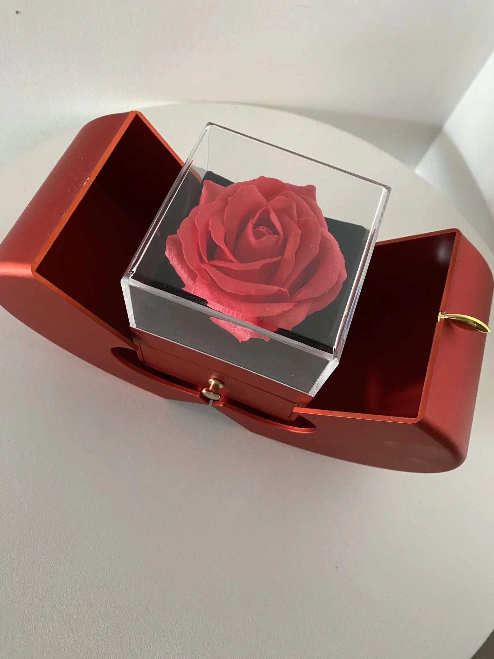 Kit Maçã com Rosa Eterna e Colar Gota Personalizado com Nomes
