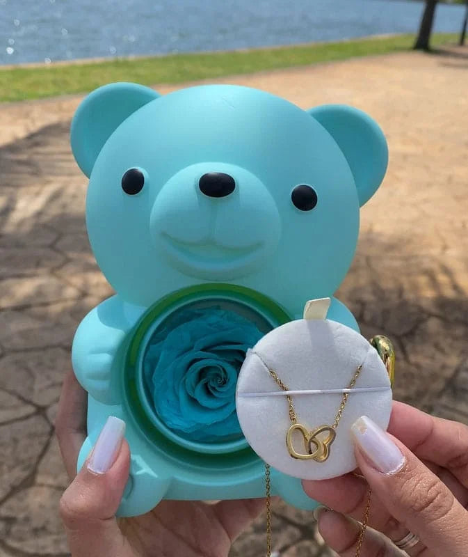 Eternal Rose – Kit Ursinho com Rosa Eterna e Colar Personalizado