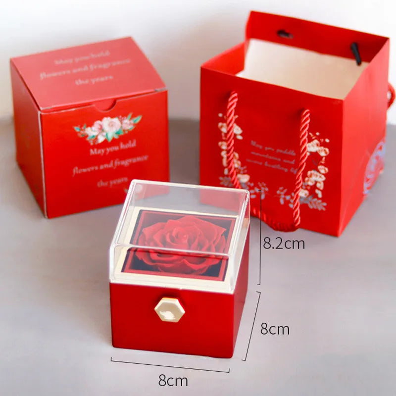 Kit Giratório com Rosa Eterna e Colar + Anel Solitário com Pedra