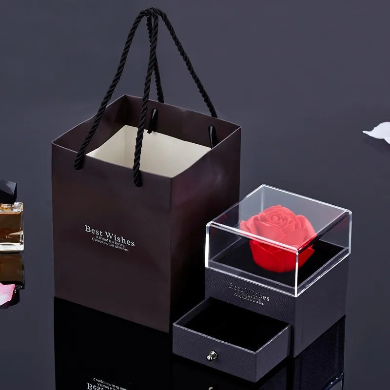Kit Rosa Eterna com Colar "Eu Te Amo" em 100 Idiomas