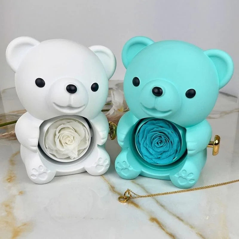 Eternal Rose – Kit Ursinho com Rosa Eterna e Colar Personalizado