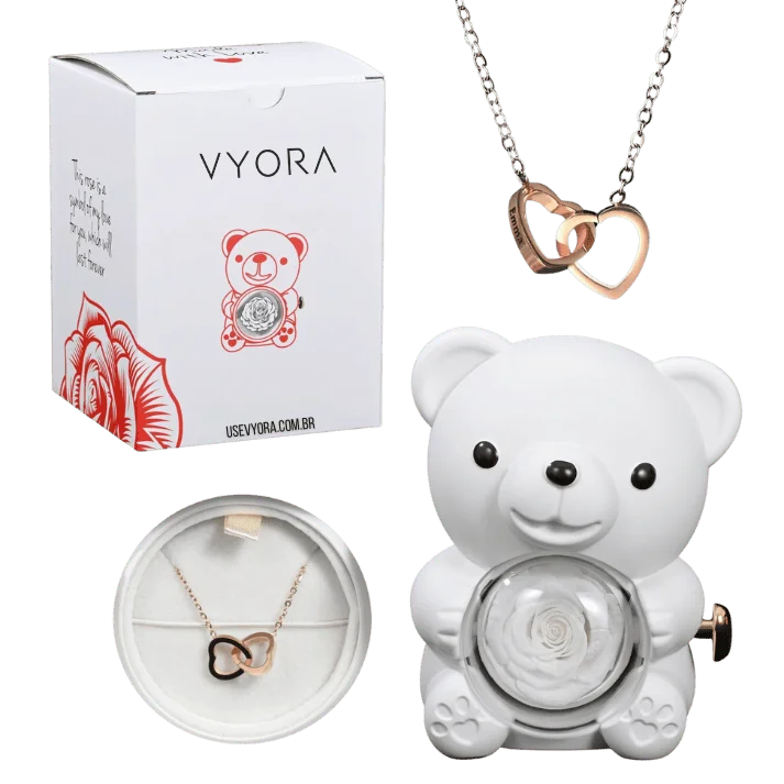 Eternal Rose – Kit Ursinho com Rosa Eterna e Colar Personalizado