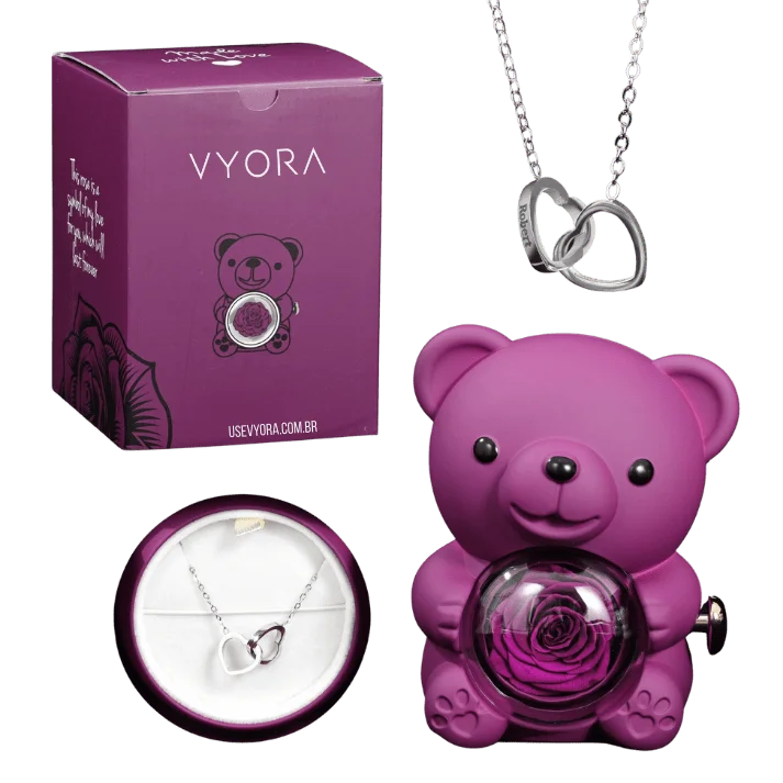 Eternal Rose – Kit Ursinho com Rosa Eterna e Colar Personalizado