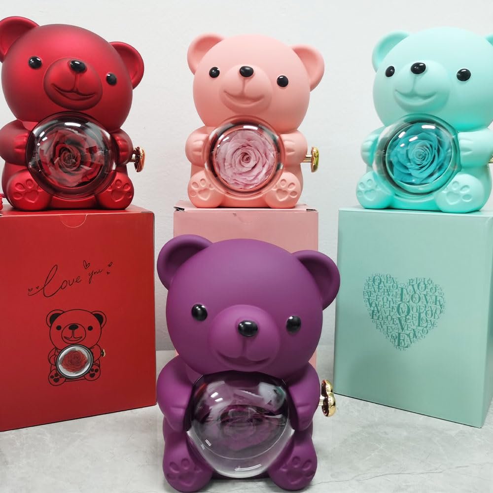 Ursinho Giratório com Rosa Eterna + Anel Solitário com Pedra